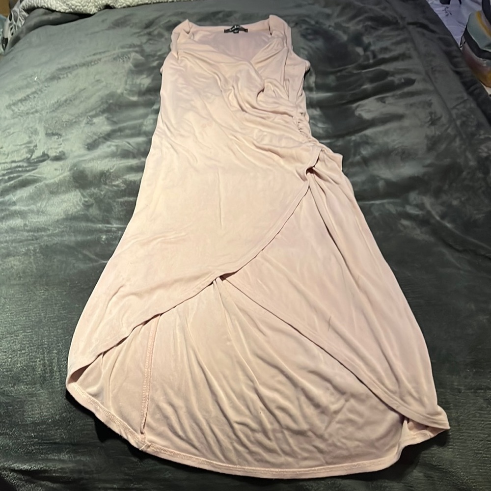 Beige , wrap around dress.